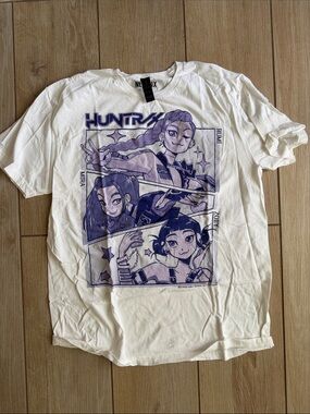 Huntrix White Graphic Tee with Purple Anime Print, men’s size L
